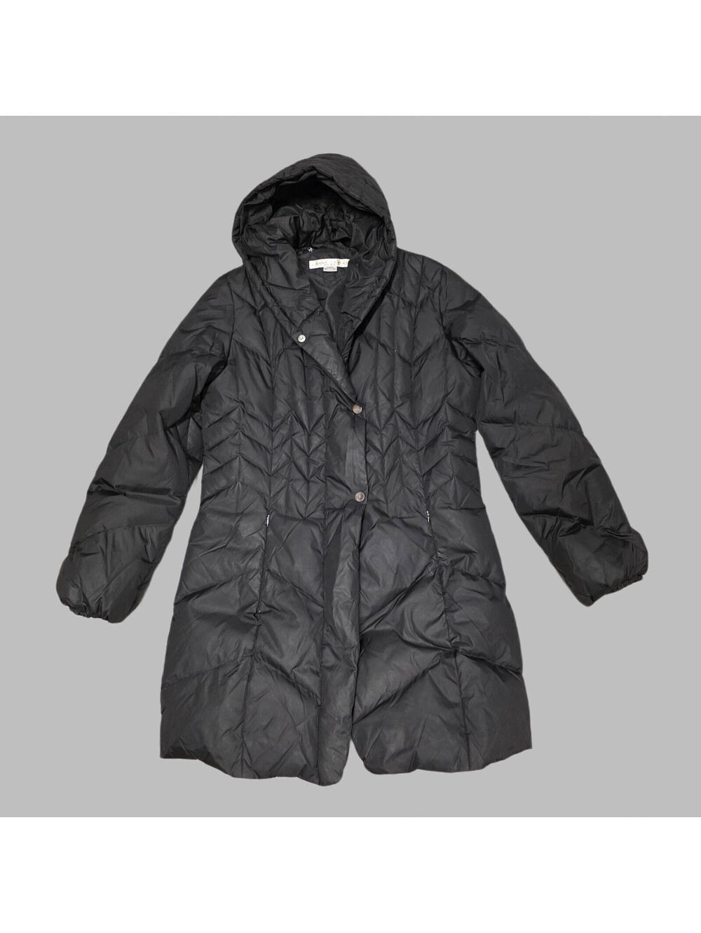 Larry Levine Long Down Coat L Large 20x36 Nylon Down hooded